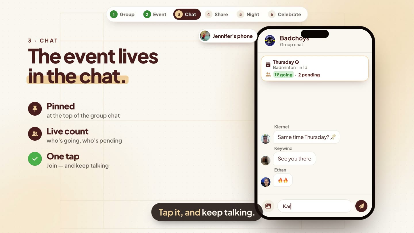 The Badchoys group chat with the Thursday Q event pinned at the top.